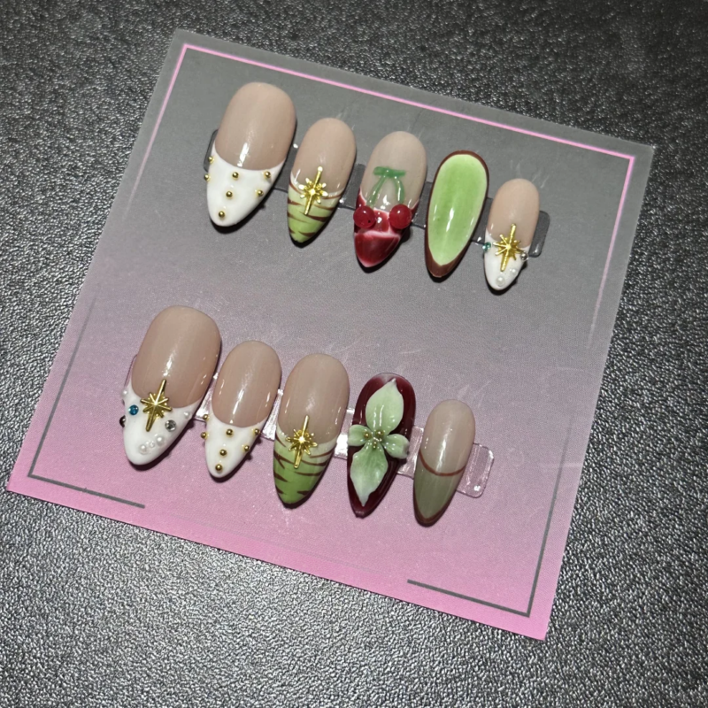 3D Floral Gel Nail Art Press-on Handmade Press on Nails - Image 2